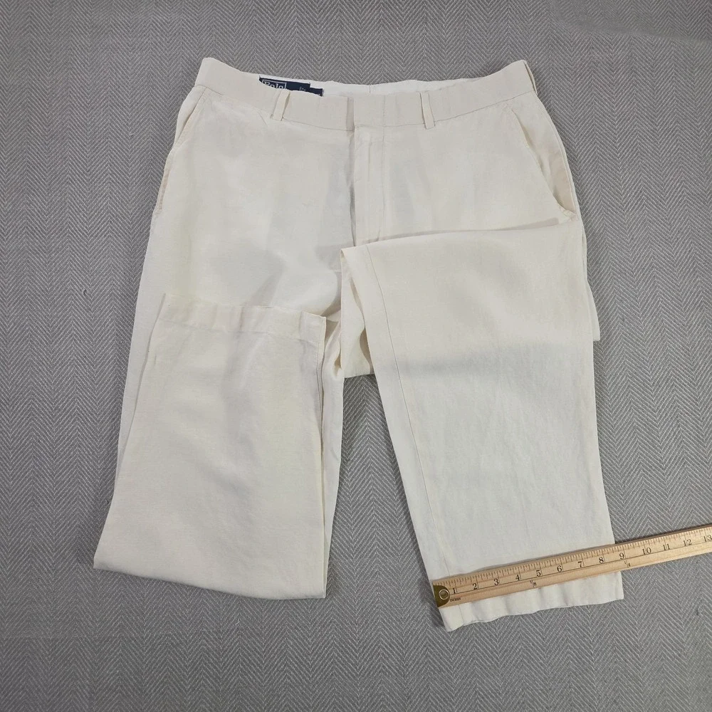 Polo Ralph Lauren Linen Silk Pants Mens 34x30 Off-White Summer Luxury Trousers